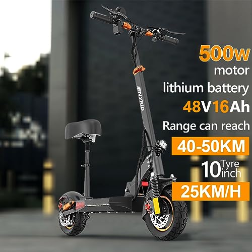 Ealirie Electric Scooter 10'' for Adults, Powerful Motor 500W, 40-50KM Range, Max Speed 25KM/H, Folding Scooter, 3 Speed Modes with LCD Screen for Adults, Black