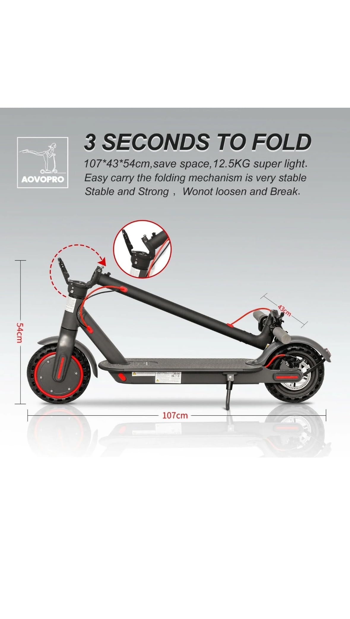AOVO Electric Scooter Adult, 350W Motor, 30km Long Range, Max Speed 25 km/h, 3 Speed Settings, App Control