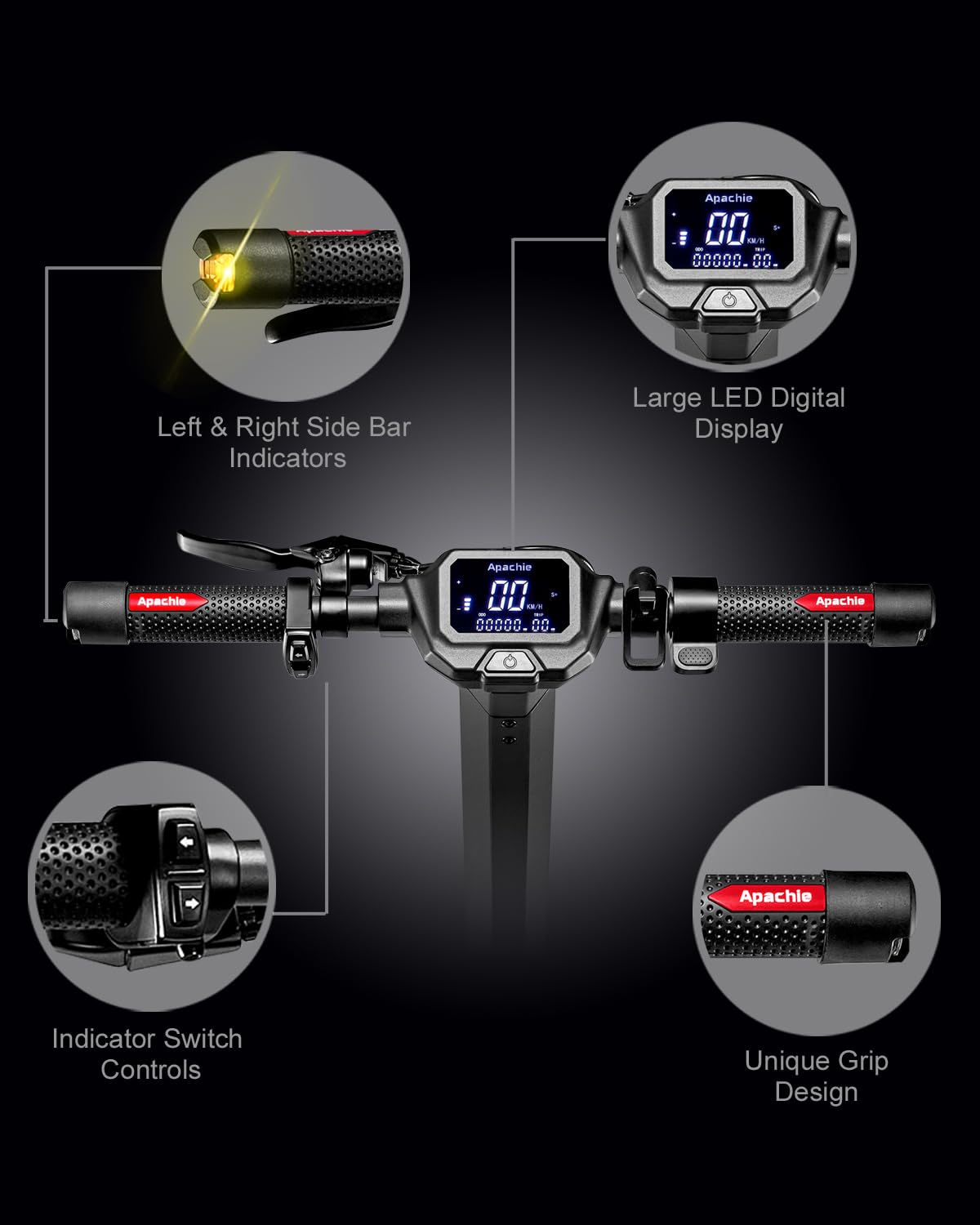 Apachie XTS Adult Electric Scooter, 500W Powerful Motor, 45km Long Range, Quadruple Shock Absorbing Suspension, 10 Inch Wheels, APP Control, Dual Braking System, Bluetooth Connectivity
