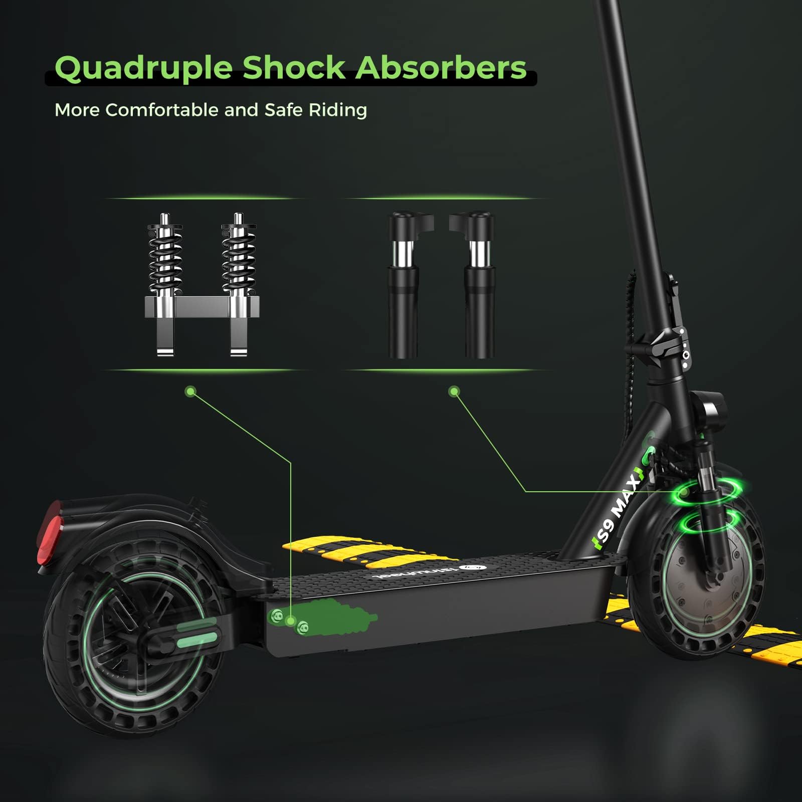 isinwheel S9MAX Electric Scooter, 500W Motor Peak 8OO Electric Scooters Adult with Bag, 10â Solid Honeycomb Tire E Scooter, 40km Long Range, 3 Speed Modes with App Control, Doual Braking System
