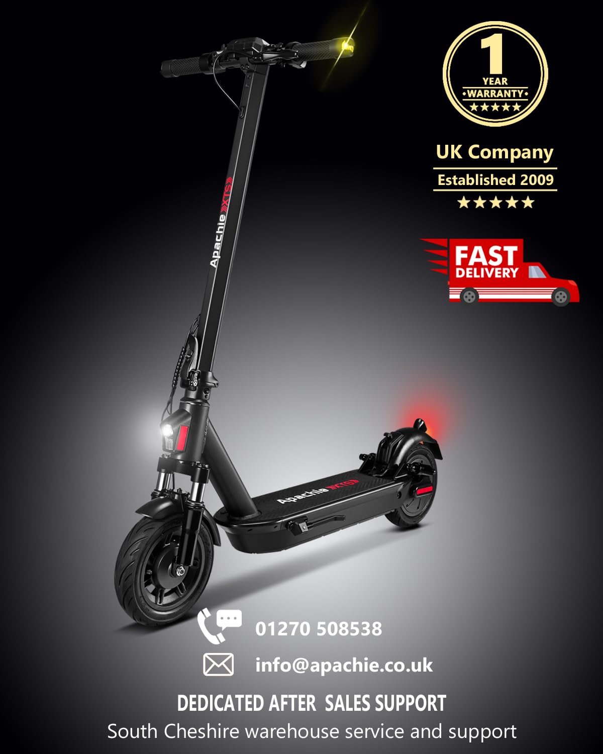 Apachie XTS Adult Electric Scooter, 500W Powerful Motor, 45km Long Range, Quadruple Shock Absorbing Suspension, 10 Inch Wheels, APP Control, Dual Braking System, Bluetooth Connectivity