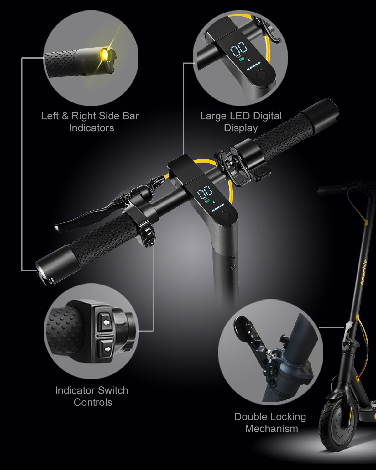 Apachie M4X 350W Adults Electric Scooter, eScooter, 25KM Range, 3 Speed Modes, 8.5 Inch tyres, APP Control, Bluetooth, Teens, Adults β¦