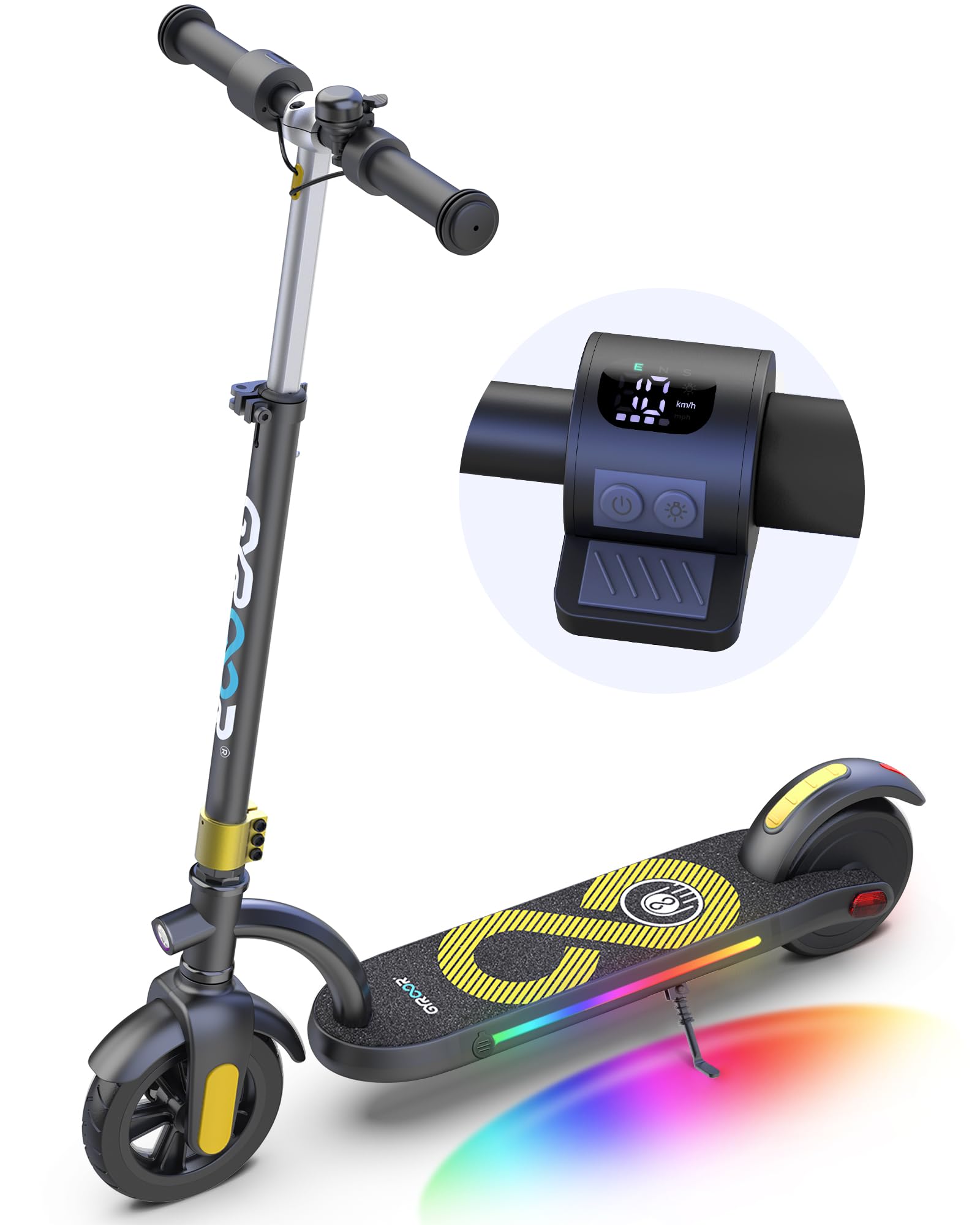 Gyroor H40 Electric Scooter for Kids Age 8-12 with 180W Motor, LED Display, LED Lights, 3 Adjustable Heights, Max Speed 15km/h, Max Loading 65kg, Best Gifts Kids E Scooter for Boys and Girls