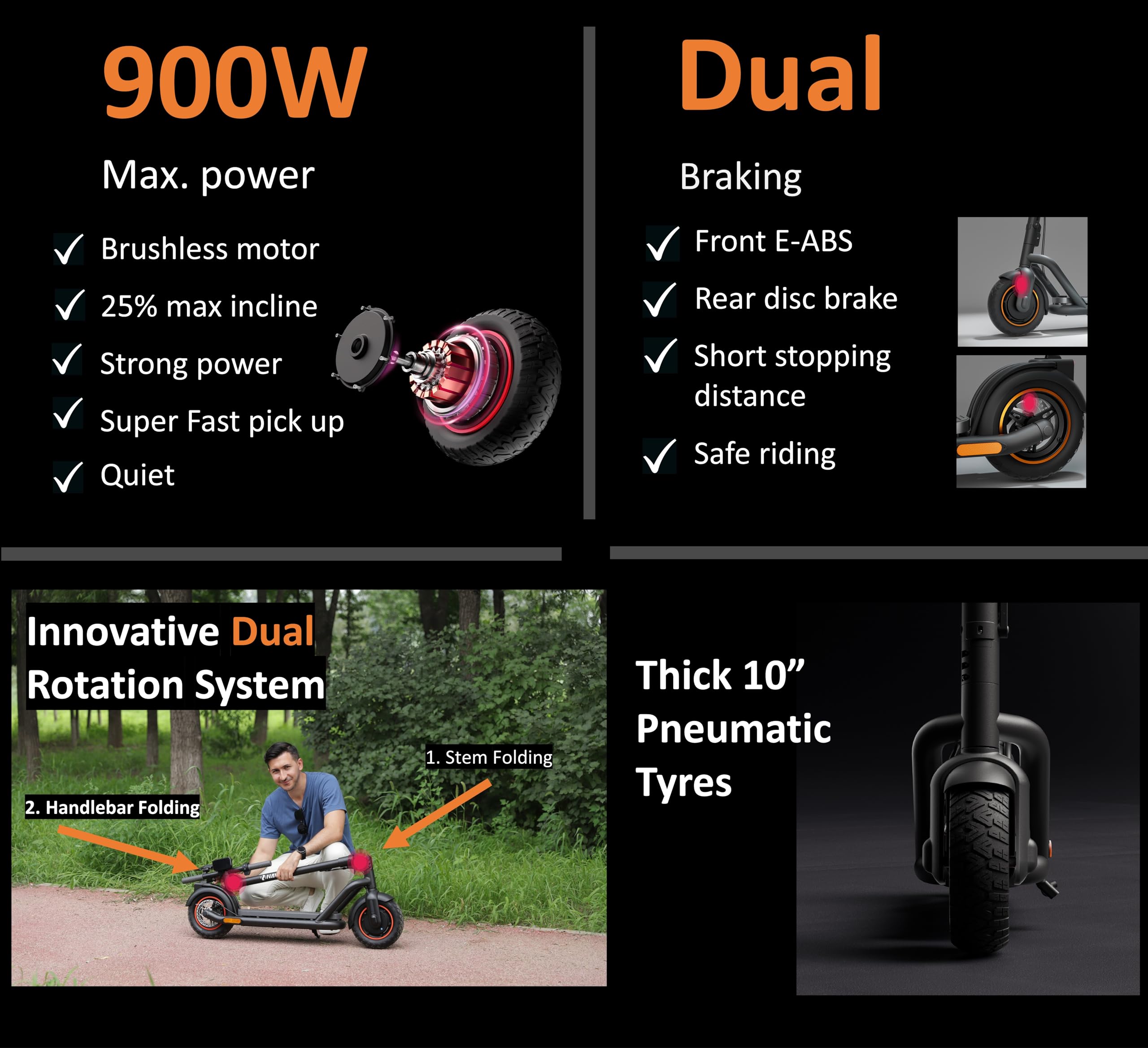 NAVEE N65 Adult Electric Scooter, HUGE 65KM RANGE, High-Tech BMS System, DoubleFlip Folding, MIGHTY POWER 500w 48V 12.5Ah, E-ABS Brake, Waterproof, 25% Hill Incline, Bluetooth APP, THICK Tyres,