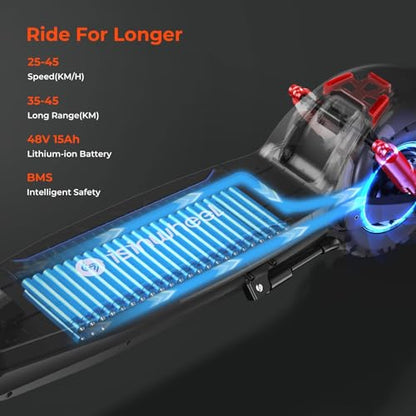 isinwheel Electric Scooter, 11" Electric Scooters Adult Off-road Tires, 45 km Long Range Adult Electric Scooter, 3 Speed Modes with Smart LCD Display Fast E-Scooter