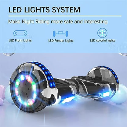 RCB Hoverboards for Kids and Adults 6.5 inch, Segways with Bluetooth - Speaker - Colorful LED Lights, Hover Board Gift for Kids and Teenager