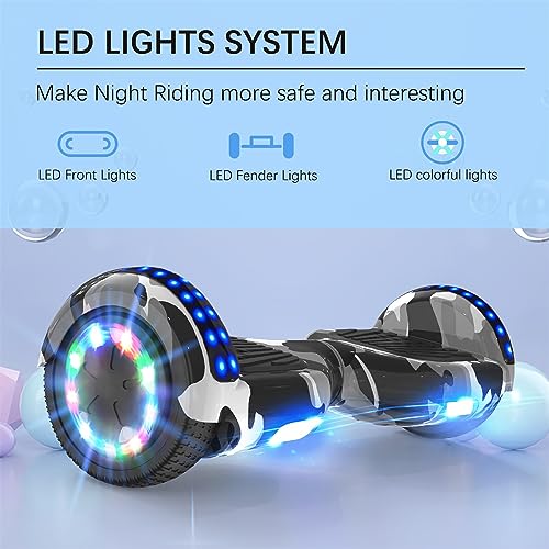 RCB Hoverboards for Kids and Adults 6.5 inch, Segways with Bluetooth - Speaker - Colorful LED Lights, Hover Board Gift for Kids and Teenager