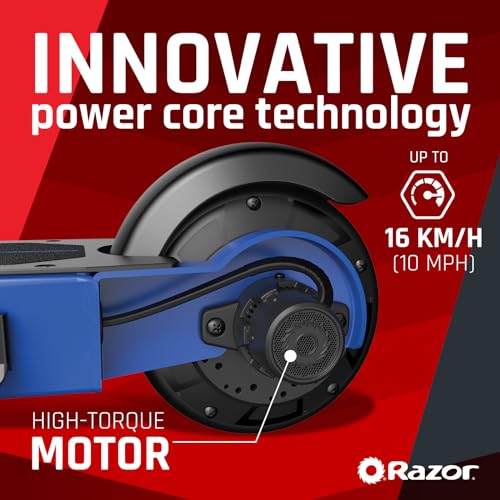 Razor Power Core S85 Electric Scooter for Kids Age 8 and Up, 8" Pneumatic Front Tire,Power Core High-Torque Hub Motor, Up to 10 mph, All-Steel Frame, Blue