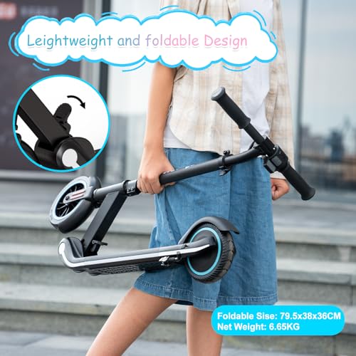 RCB Electric Scooter for Kids, 150W Motor - Max 9.3mph - Bluetooth Speaker - Colorful LED Lights - Foldable - LED Display,Kids E Scooter for Age 6-12