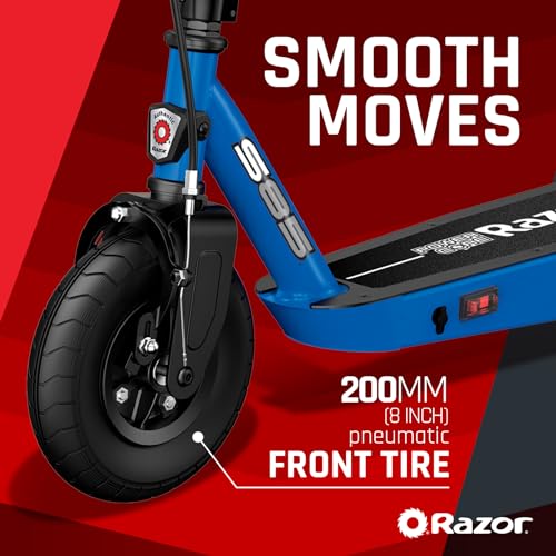 Razor Power Core S85 Electric Scooter for Kids Age 8 and Up, 8" Pneumatic Front Tire,Power Core High-Torque Hub Motor, Up to 10 mph, All-Steel Frame, Blue
