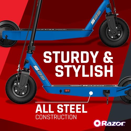 Razor Power Core S85 Electric Scooter for Kids Age 8 and Up, 8" Pneumatic Front Tire,Power Core High-Torque Hub Motor, Up to 10 mph, All-Steel Frame, Blue