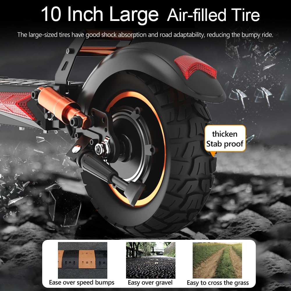 Ealirie 16Ah Large Battery Electric Scooter 10'' Fat Tire for Adults Teens, Triple Shocking Proof, 500W Motor, 40-50KM Range, Max Speed 25KM/H, Folding Scooter, 3 Speed Modes, LCD Screen yd-m4pros+