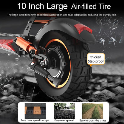 Ealirie 16Ah Large Battery Electric Scooter 10'' Fat Tire for Adults Teens, Triple Shocking Proof, 500W Motor, 40-50KM Range, Max Speed 25KM/H, Folding Scooter, 3 Speed Modes, LCD Screen yd-m4pros+