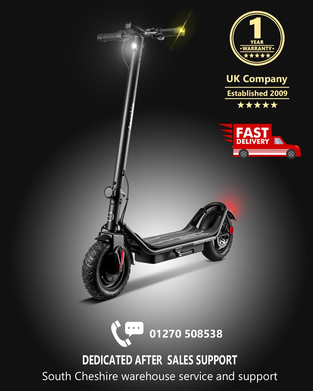 Apachie Shadow Edition Adults Electric Scooter, 500W Motor, 10.5 inch Wheels, E-Scooter, 12.5AH Lithium Battery, 3 Speed Modes, 45km Long Range, Dual Braking System, APP Control, Bluetooth …