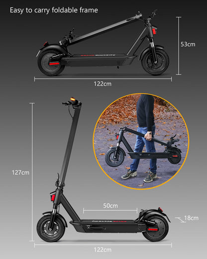 Apachie XTS Adult Electric Scooter, 500W Powerful Motor, 45km Long Range, Quadruple Shock Absorbing Suspension, 10 Inch Wheels, APP Control, Dual Braking System, Bluetooth Connectivity