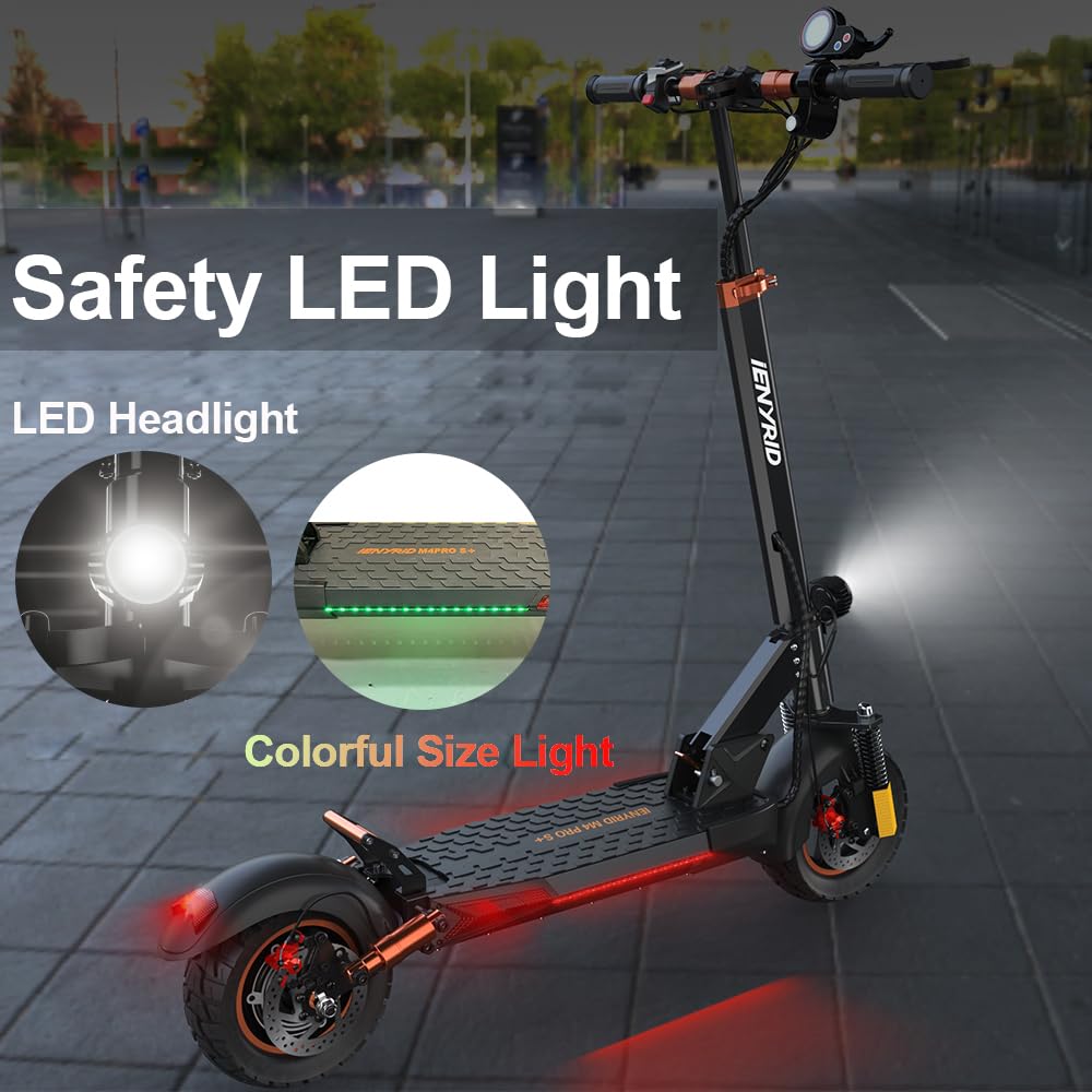 Ealirie 16Ah Large Battery Electric Scooter 10'' Fat Tire for Adults Teens, Triple Shocking Proof, 500W Motor, 40-50KM Range, Max Speed 25KM/H, Folding Scooter, 3 Speed Modes, LCD Screen yd-m4pros+