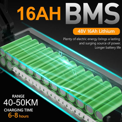 Ealirie 16Ah Large Battery Electric Scooter 10'' Fat Tire for Adults Teens, Triple Shocking Proof, 500W Motor, 40-50KM Range, Max Speed 25KM/H, Folding Scooter, 3 Speed Modes, LCD Screen yd-m4pros+