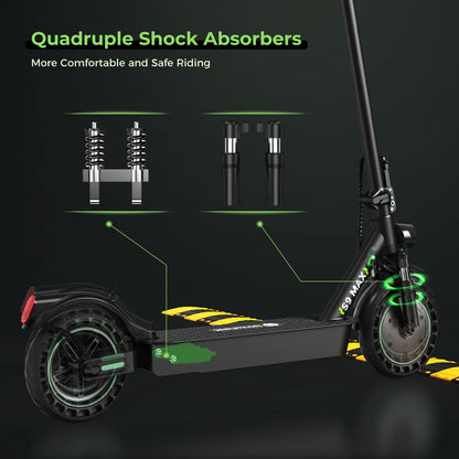 isinwheel S9MAX Electric Scooter, 500W Motor Peak 8OO Electric Scooters Adult with Bag, 10” Solid Honeycomb Tire E Scooter, 40km Long Range, 3 Speed Modes with App Control, Doual Braking System