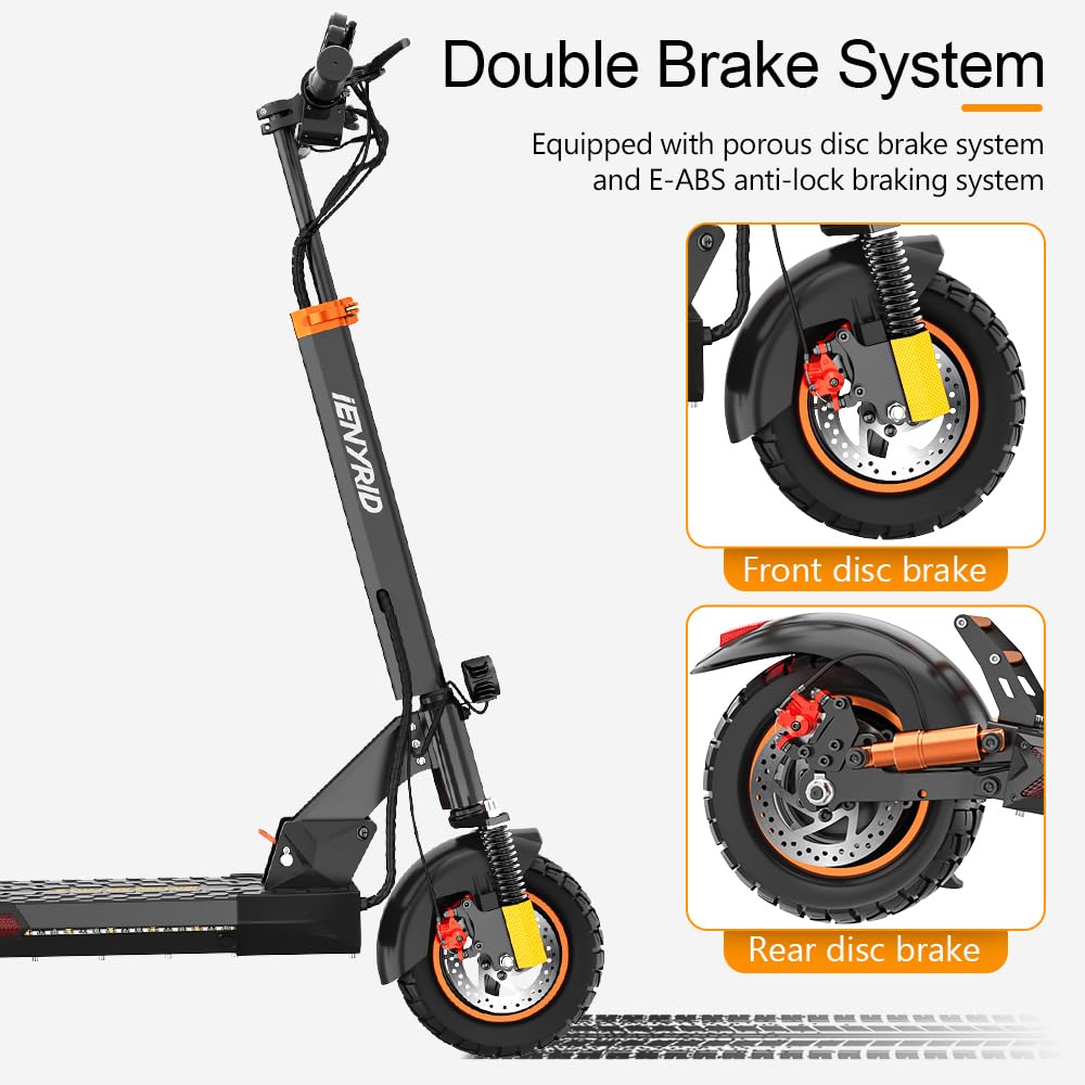 Ealirie 16Ah Large Battery Electric Scooter 10'' Fat Tire for Adults Teens, Triple Shocking Proof, 500W Motor, 40-50KM Range, Max Speed 25KM/H, Folding Scooter, 3 Speed Modes, LCD Screen yd-m4pros+