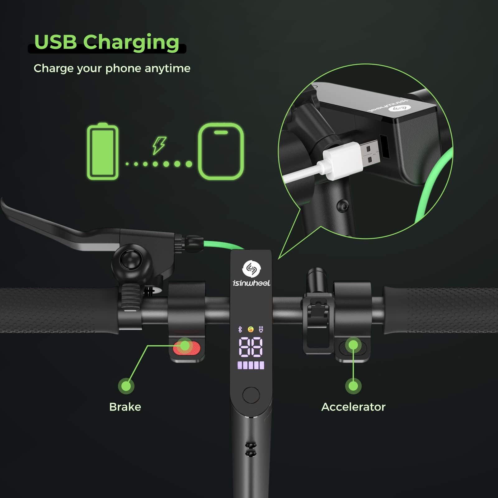 isinwheel S9MAX Electric Scooter, 500W Motor Peak 8OO Electric Scooters Adult with Bag, 10” Solid Honeycomb Tire E Scooter, 40km Long Range, 3 Speed Modes with App Control, Doual Braking System