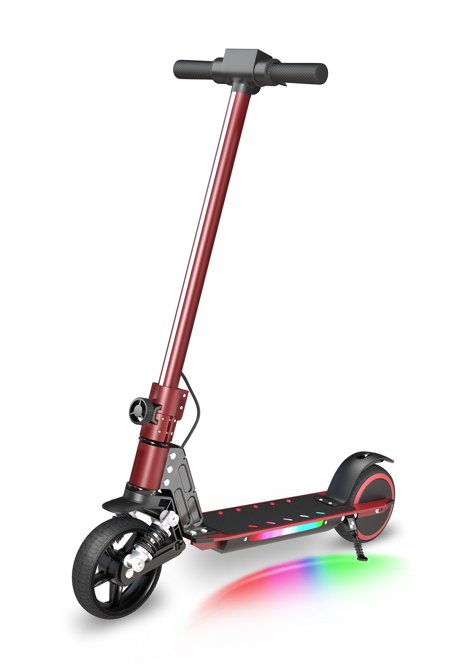 E-RIDES Electric Scooter,6.5'' Foldable Electric Scooter,Colorful Lights Kids Electric Scooters Max 8Mph,3-5 Miles of Range,Electric Scooter Kids LED Display,Shock Absorbing Comfort E Scooter (RED)