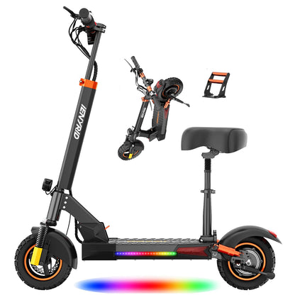 Ealirie 16Ah Large Battery Electric Scooter 10'' Fat Tire for Adults Teens, Triple Shocking Proof, 500W Motor, 40-50KM Range, Max Speed 25KM/H, Folding Scooter, 3 Speed Modes, LCD Screen yd-m4pros+