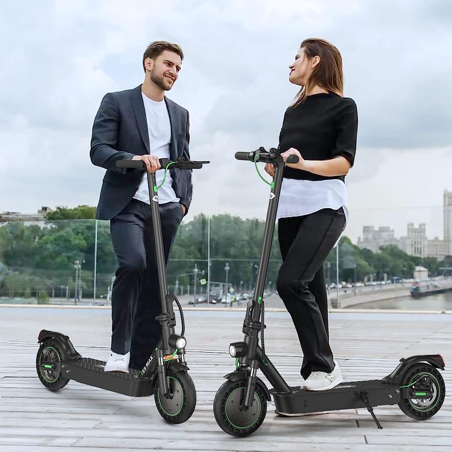 isinwheel S9MAX Electric Scooter, 500W Motor Peak 8OO Electric Scooters Adult with Bag, 10” Solid Honeycomb Tire E Scooter, 40km Long Range, 3 Speed Modes with App Control, Doual Braking System