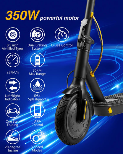 Apachie M4X 350W Adults Electric Scooter, eScooter, 25KM Range, 3 Speed Modes, 8.5 Inch tyres, APP Control, Bluetooth, Teens, Adults …