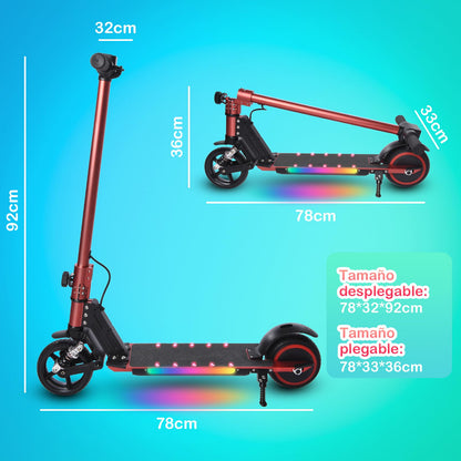 E-RIDES Electric Scooter,6.5'' Foldable Electric Scooter,Colorful Lights Kids Electric Scooters Max 8Mph,3-5 Miles of Range,Electric Scooter Kids LED Display,Shock Absorbing Comfort E Scooter (RED)