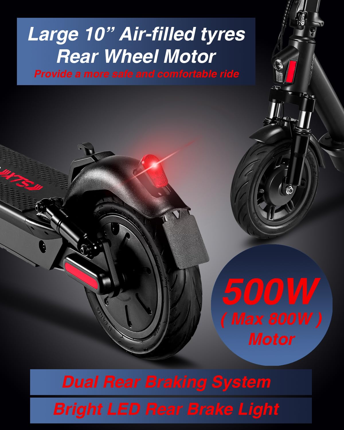 Apachie XTS Adult Electric Scooter, 500W Powerful Motor, 45km Long Range, Quadruple Shock Absorbing Suspension, 10 Inch Wheels, APP Control, Dual Braking System, Bluetooth Connectivity