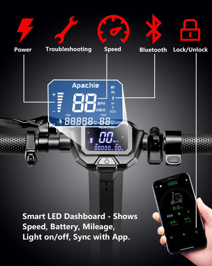 Apachie XTS Adult Electric Scooter, 500W Powerful Motor, 45km Long Range, Quadruple Shock Absorbing Suspension, 10 Inch Wheels, APP Control, Dual Braking System, Bluetooth Connectivity