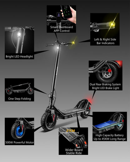 Apachie Shadow Edition Adults Electric Scooter, 500W Motor, 10.5 inch Wheels, E-Scooter, 12.5AH Lithium Battery, 3 Speed Modes, 45km Long Range, Dual Braking System, APP Control, Bluetooth …