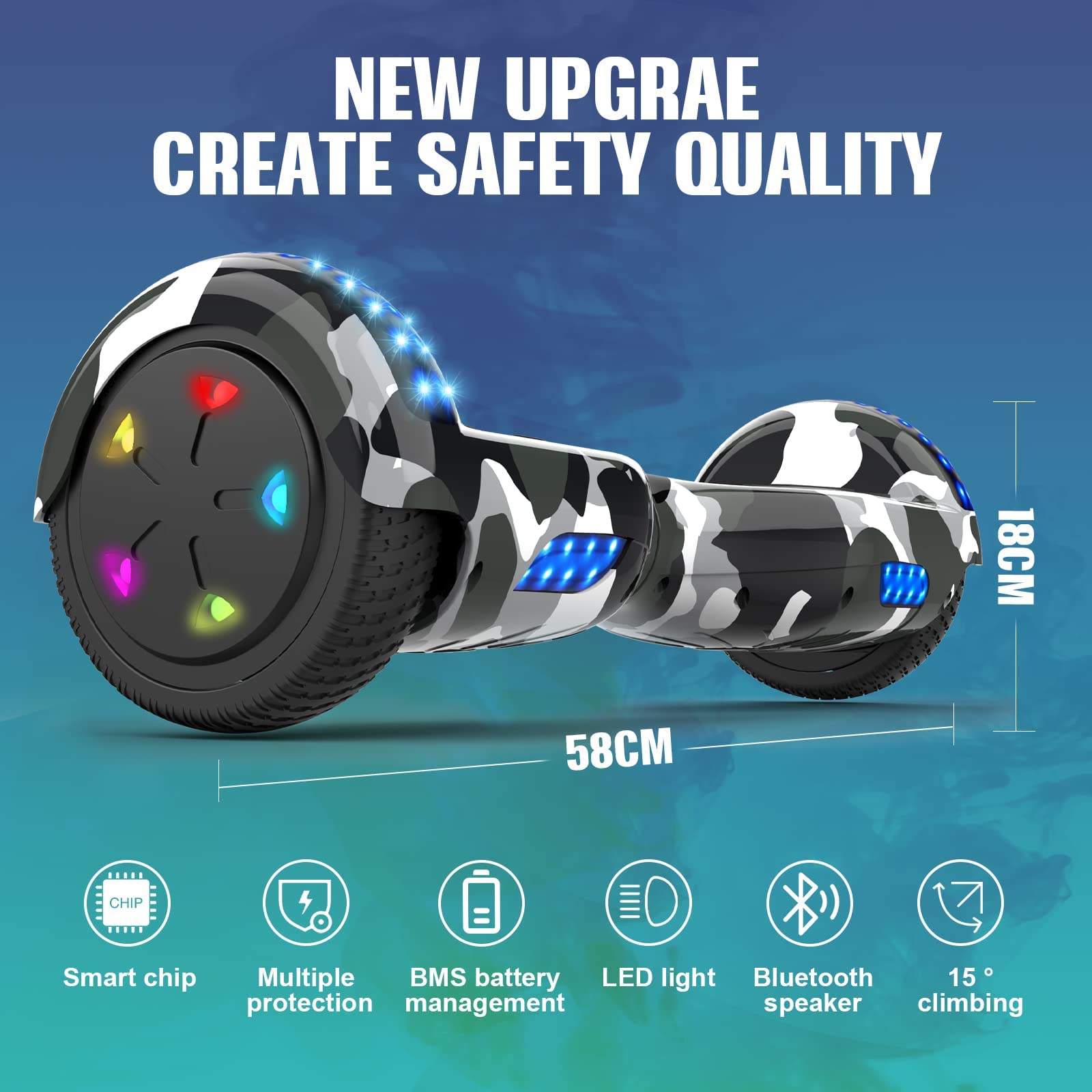 GeekMe Hoverboards for kids 6.5 Inch, Quality hoverboards with Bluetooth Speaker,Beautiful LED Lights,Gift for kids and teenager