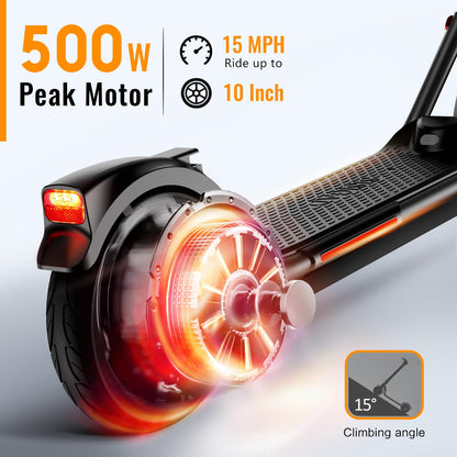 SISIGAD Electric Scooter for Adult,10 inches Solid Tires,32km Long Range,500W Peak Motor 3 Speed, Portable and Foldable Scooter Electric, Electric scooter for Teens Commuting with App Control