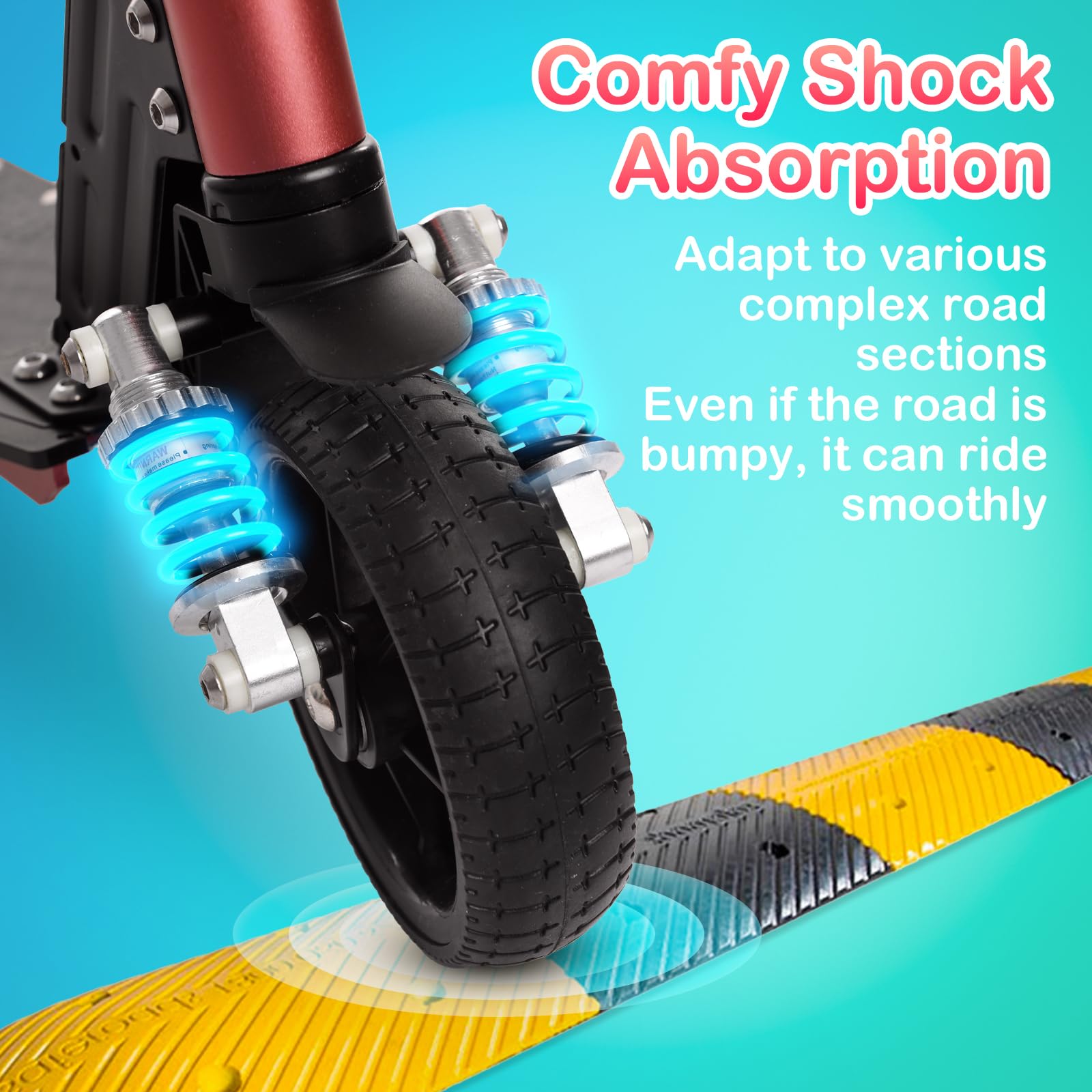 E-RIDES Electric Scooter,6.5'' Foldable Electric Scooter,Colorful Lights Kids Electric Scooters Max 8Mph,3-5 Miles of Range,Electric Scooter Kids LED Display,Shock Absorbing Comfort E Scooter (RED)
