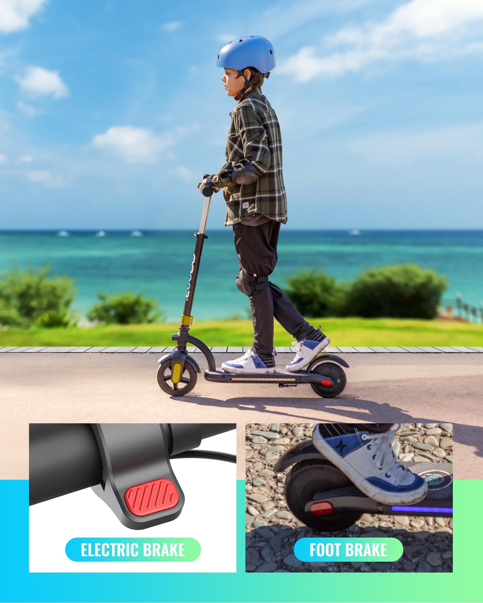 Gyroor H40 Electric Scooter for Kids Age 8-12 with 180W Motor, LED Display, LED Lights, 3 Adjustable Heights, Max Speed 15km/h, Max Loading 65kg, Best Gifts Kids E Scooter for Boys and Girls