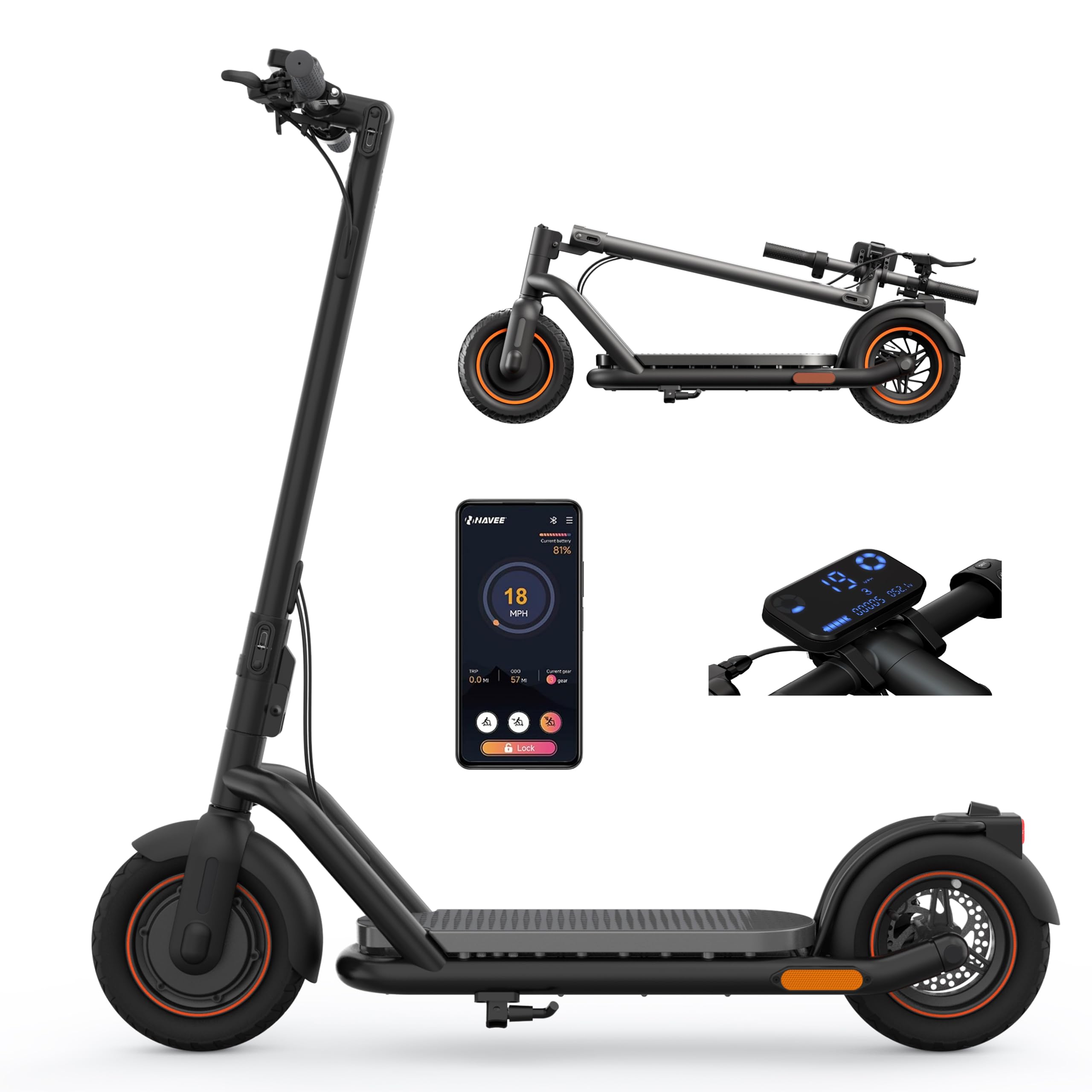 NAVEE N65 Adult Electric Scooter, HUGE 65KM RANGE, High-Tech BMS System, DoubleFlip Folding, MIGHTY POWER 500w 48V 12.5Ah, E-ABS Brake, Waterproof, 25% Hill Incline, Bluetooth APP, THICK Tyres,
