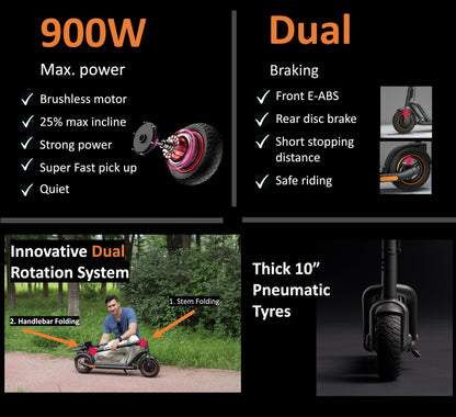 NAVEE N65 Adult Electric Scooter, HUGE 65KM RANGE, High-Tech BMS System, DoubleFlip Folding, MIGHTY POWER 500w 48V 12.5Ah, E-ABS Brake, Waterproof, 25% Hill Incline, Bluetooth APP, THICK Tyres,