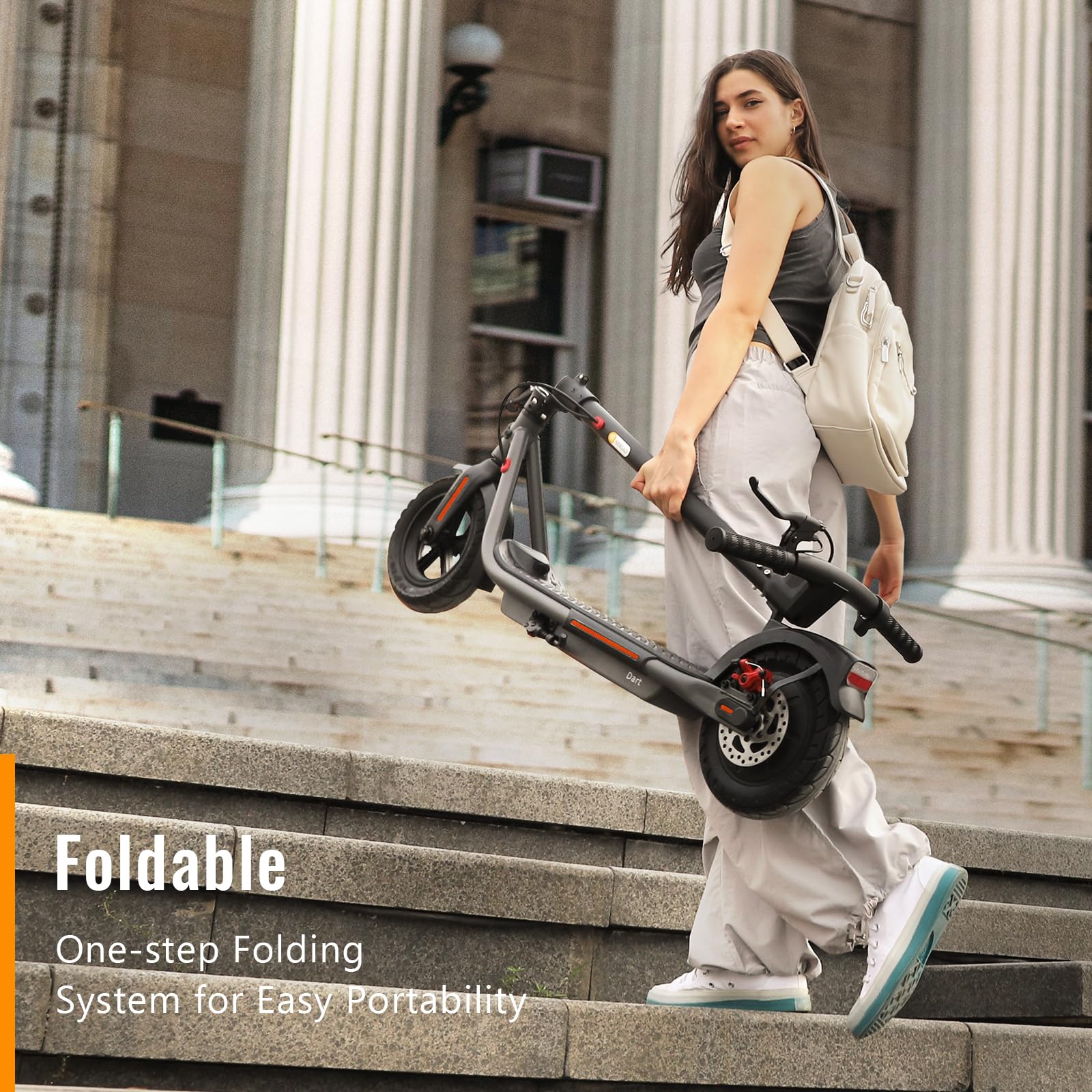 SISIGAD Electric Scooter for Adult,10 inches Solid Tires,32km Long Range,500W Peak Motor 3 Speed, Portable and Foldable Scooter Electric, Electric scooter for Teens Commuting with App Control