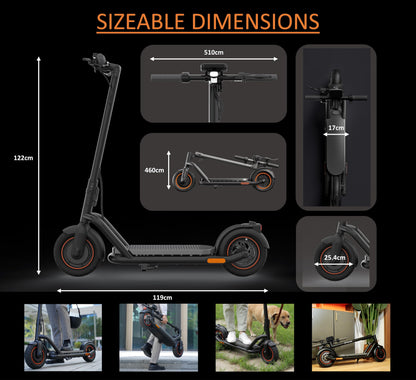 NAVEE N65 Adult Electric Scooter, HUGE 65KM RANGE, High-Tech BMS System, DoubleFlip Folding, MIGHTY POWER 500w 48V 12.5Ah, E-ABS Brake, Waterproof, 25% Hill Incline, Bluetooth APP, THICK Tyres,